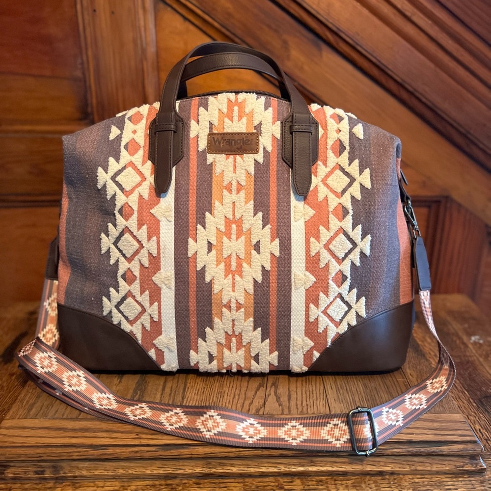 Wrangler Men's Duffel Bag with Brown and Cream Pattern